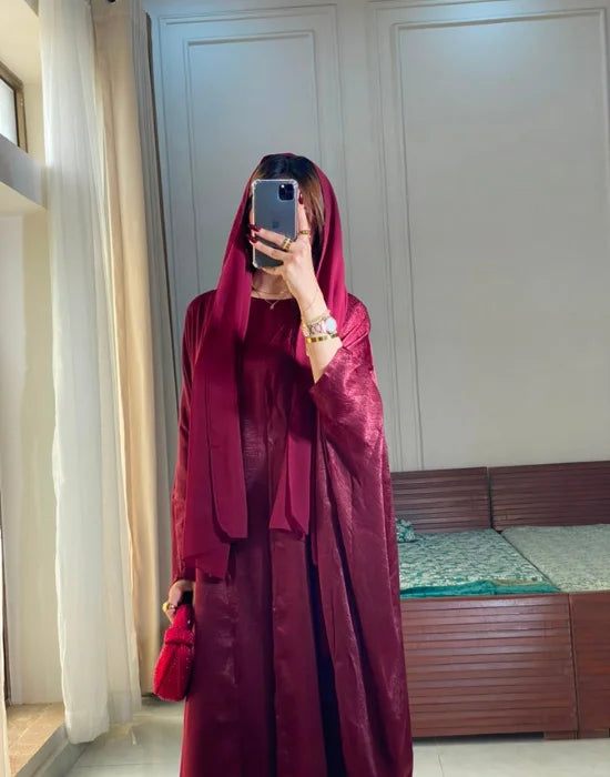 Amirah Maroon Abaya – Elegant Modest Wear with Flowing Comfortable Fit