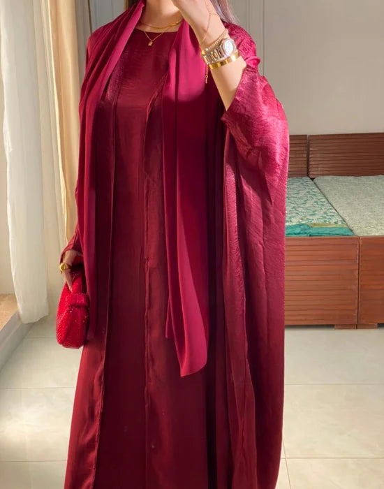 Amirah Maroon Abaya – Elegant Modest Wear with Flowing Comfortable Fit