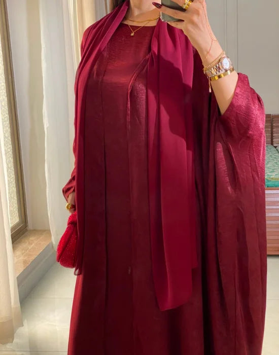 Amirah Maroon Abaya – Elegant Modest Wear with Flowing Comfortable Fit