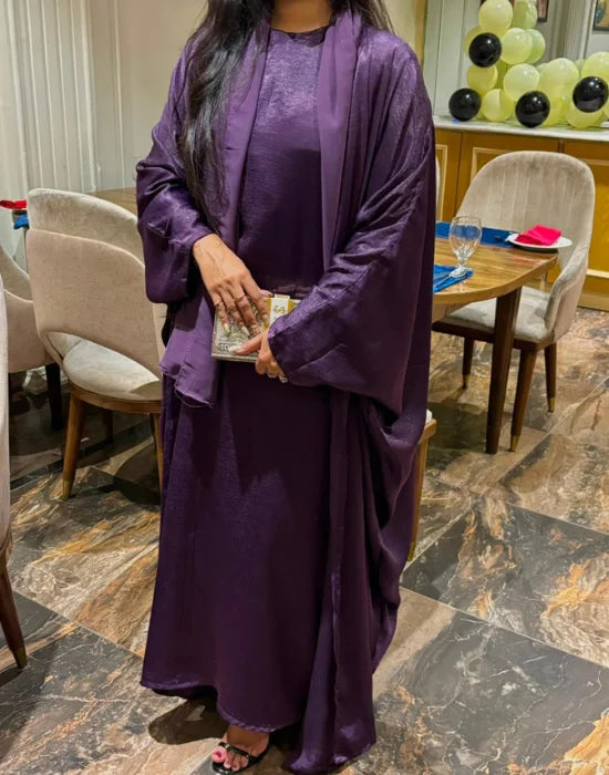 Amirah Royal Purple Abaya – Elegant Modest Wear with a Luxurious Flowing Design