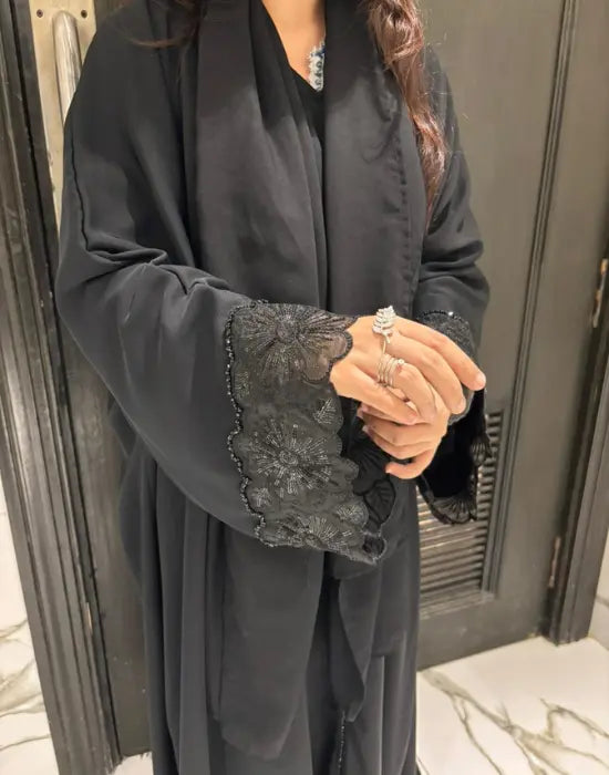 Noor Abaya – Minimal Handwork Open Front Abaya