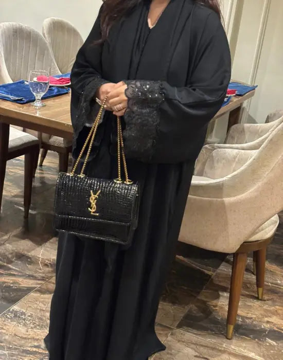 Noor Abaya – Minimal Handwork Open Front Abaya